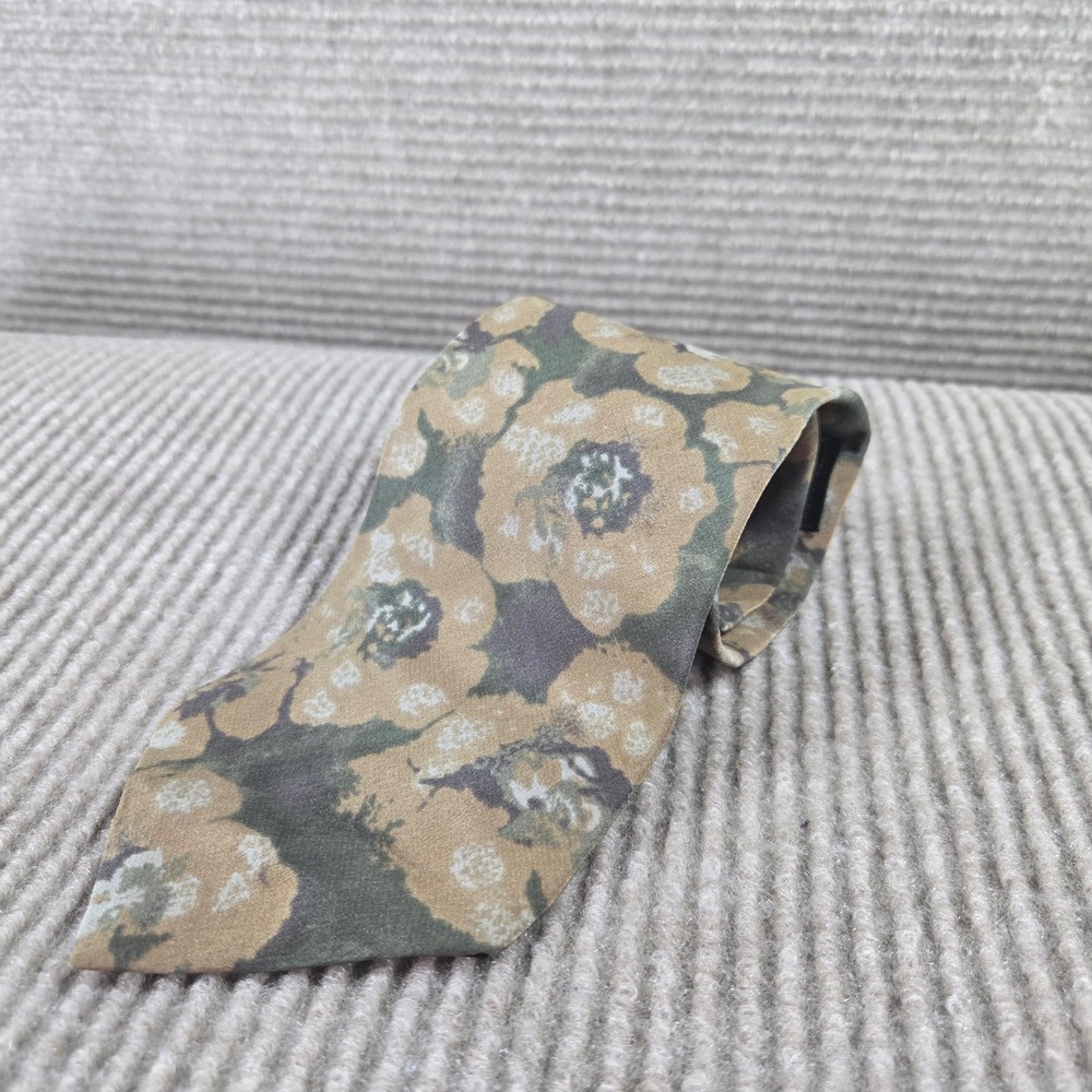 J. Riggings Mens Olive Green Floral Silk Hunting Horn Necktie